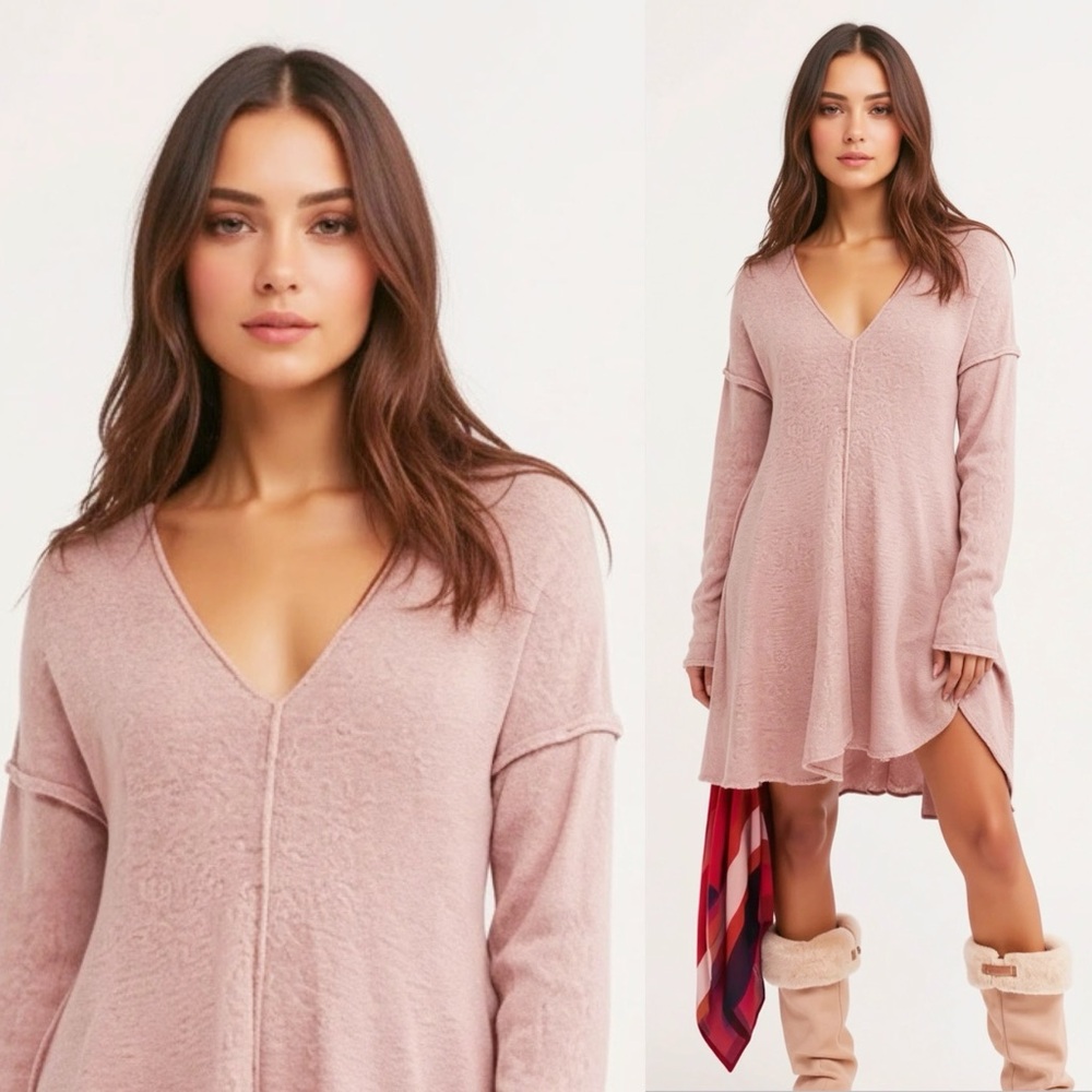 Free People Dancing in the Forest Pink Alpaca Wool  Sweater Dress Size Medium